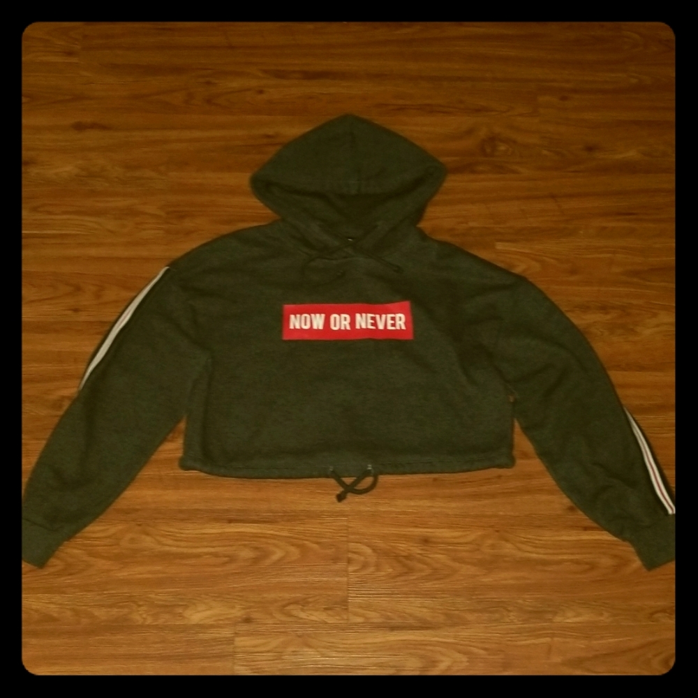 Gray Cropped Hoodie